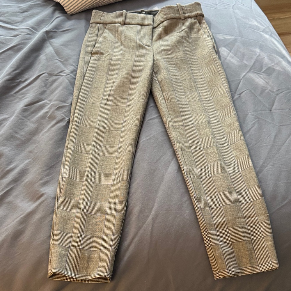 J. Crew Light Tan Checkered Cropped Pants